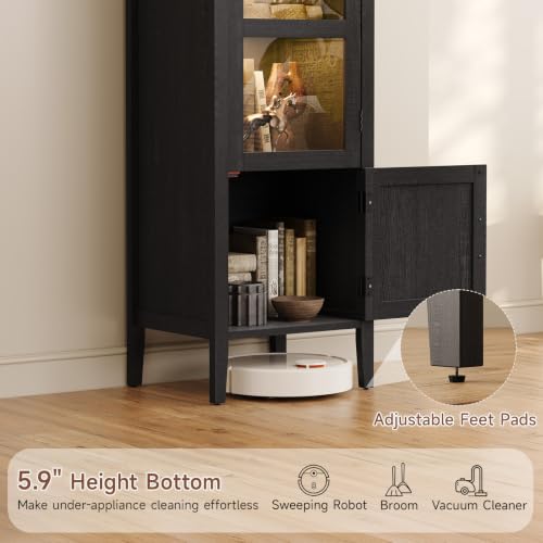 71" Narrow Arched Display Cabinet with Glass Doors and Dimmable LED Lights