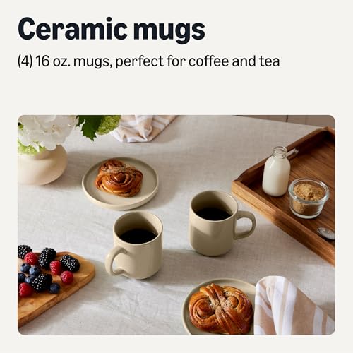 Amazon Basics Linen Gray 16 oz Stoneware Coffee Mug Set of 4 - Dishwasher & Microwave Safe