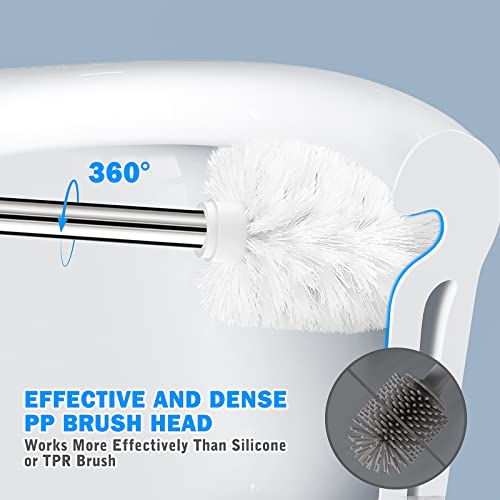 2-Pack Toilet Brush and Holder Set with 17-Inch Stainless Steel Handle (White)