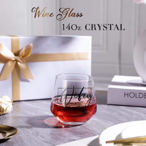 Hubby & Wifey Stemless Wine and Whiskey Glass Set for Couples