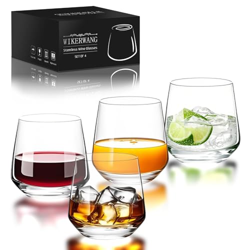Stemless Wine Glasses Set of 4, 13.5oz Lead-Free Crystal Clear Glassware