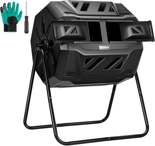 Dual Chamber Tumbling Composter 43 Gallon Rotating Compost Bin for Garden
