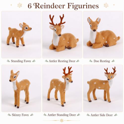 Decor Unlimited 6 Pack Reindeer Figurines - Festive Rustic Holiday Christmas Decorations for Home & Office