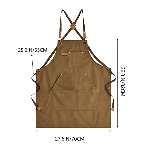 Heavy Duty 100% Cotton Canvas BBQ Apron with Pockets - Adjustable Cross Back