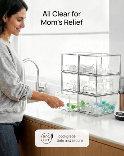 Vtopmart 4 Pack Small Clear Stackable Storage Drawers, Fits Narrow