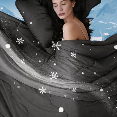 DOWNCOOL Cooling Comforter Set Queen Size, 3-Piece Summer Bedding Set - Grey