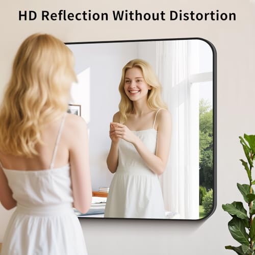 28x32 Inch Large Bathroom Vanity Mirror, Shatterproof Matte Black Wall Mirror