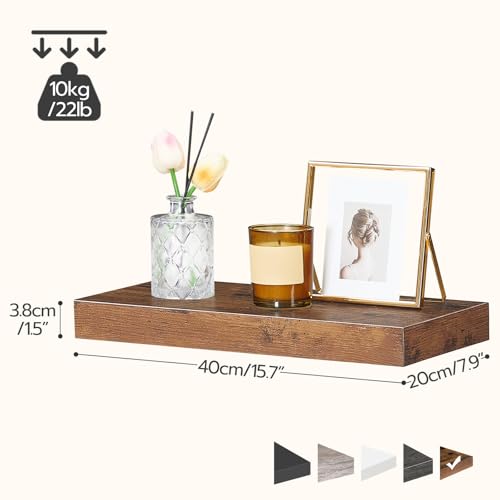 Rustic Brown Floating Wall Shelves, 15.7-Inch Wood Display Ledges - Set of 2