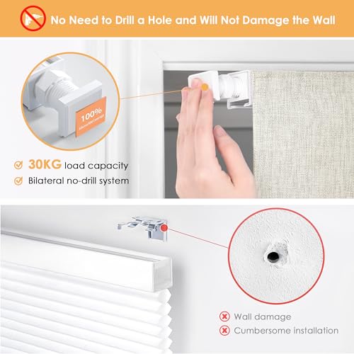 No Drill Cordless Roman Shades, 34" W x 64" H, Beige - Light Blocking & Heat Insulating