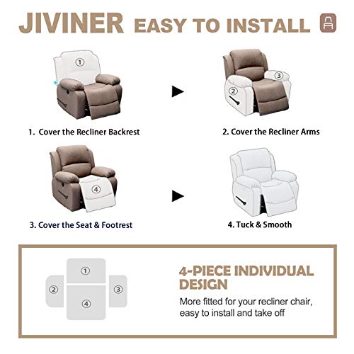 4-Piece Stretch Recliner Chair Covers - Jacquard Fabric with Pocket