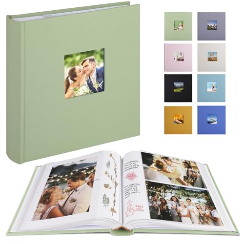 Linen Photo Album with Memo Writing Space, 100 Pages, Sage Green
