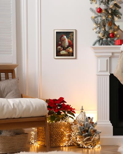 HUARCEY Framed Santa Claus Canvas Wall Art 12x16 In. - Christmas Bedroom Decor, Santa's Preparations (Framed)