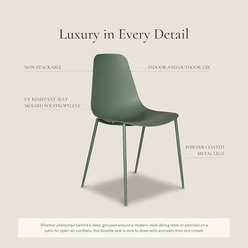 Modern Dining Chairs Set of 4, Pistachio Green Plastic Chairs with Metal Legs