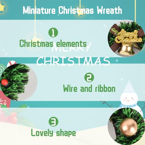 10pcs Mini Christmas Wreaths with Bows, 2.76-inch Dollhouse Hanging Decor