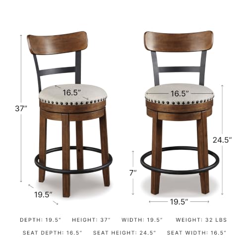 Rustic Industrial Counter Height Swivel Bar Stool with Nailhead Trim