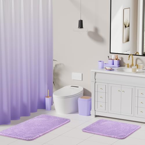 Complete Bathroom Accessory Set with Ombre Shower Curtain and Non-Slip Rugs