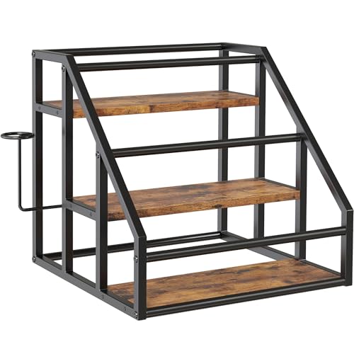 3-Tier Coffee Syrup Organizer Rack with Cup Holder, Rustic Countertop Shelf