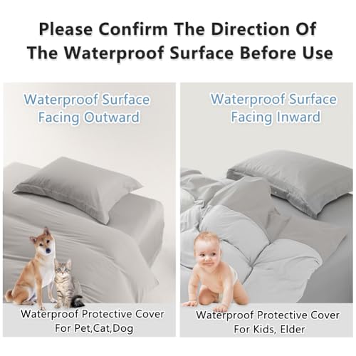 Waterproof Twin Duvet Protector Cover - Gray, Reversible for Pets & Incontinence