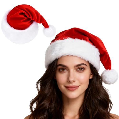 Red Velvet Santa Hat for Women - Plush Christmas Holiday Party Accessory