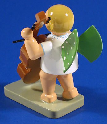 Wendt & Kühn Hand-Painted Angel Figurine with Double Bass - German Collectible