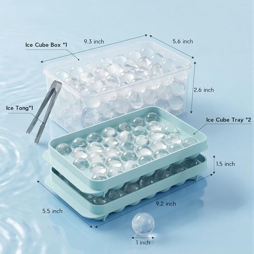 Round Ice Cube Tray Set with Storage Bin, Lid, and Tongs - 1-Inch Mini Spheres