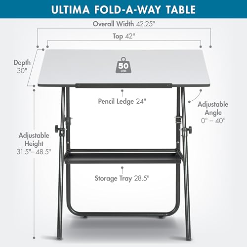 Adjustable Art Drafting Table with Storage Tray, Fold-Away Design, Black