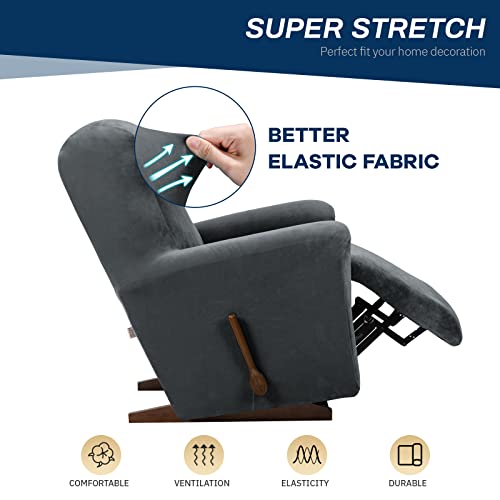 Stretch Recliner Chair Cover with Pockets - Dark Grey Velvet Protector