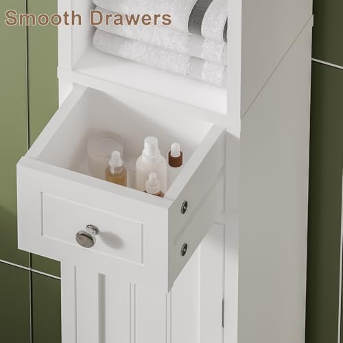 Tall Narrow Bathroom Storage Cabinet with Drawer and Adjustable Shelves
