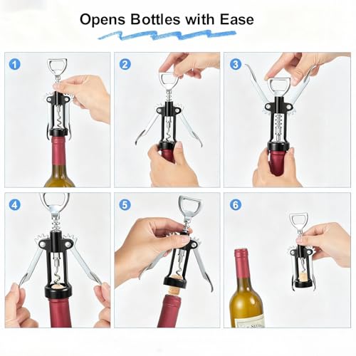 Multifunctional Zinc Alloy Corkscrew Wine Opener with Ergonomic Wing Handle