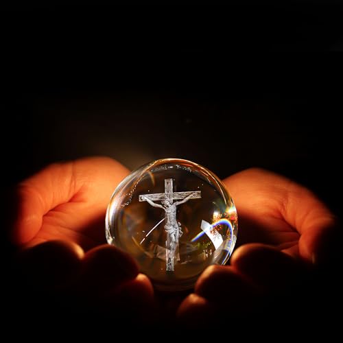 Zeershee 2.3" Jesus Crystal Ball with Triangular Stand - Cross Jesus Gift