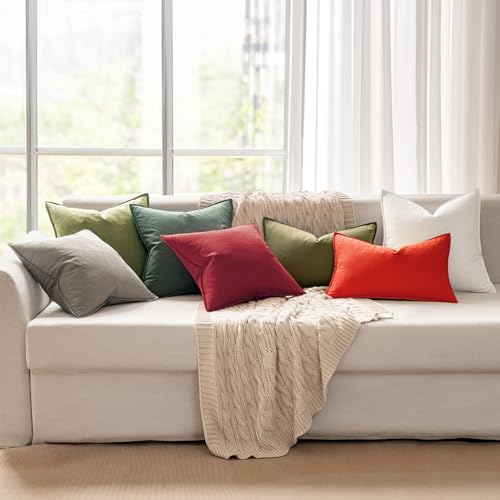 MIULEE Burgundy Red Linen Christmas Pillow Covers 18x18 Inch Set of 2