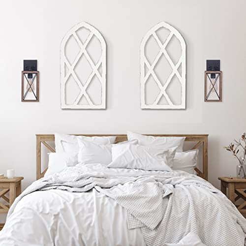 Rustic White Arched Window Frame Wall Decor, 16x31 Inch Farmhouse Set of 2