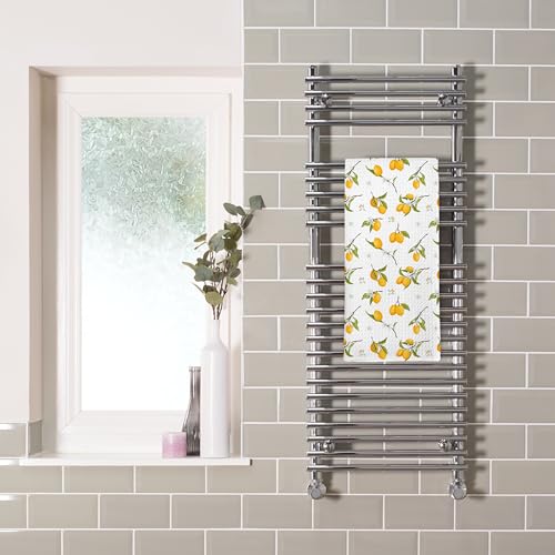 Dibor Italian Lemon Kitchen Towels Set of 2 - Mediterranean Decor, Yellow Lemon & Blue Tile, 16x24 Inches - Lemon4