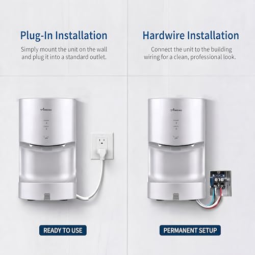 AIMEIKE Silver Commercial Hand Dryer with Drip Tray 110-130V 1300W Touchless