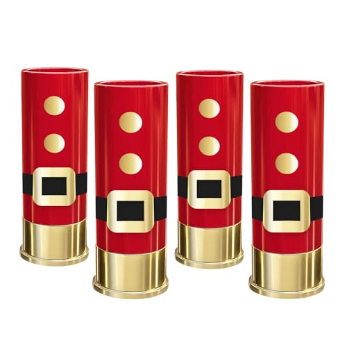 MyGiftHub Santa Shot Glass Set of 4 - 12 Gauge Alcohol Drinking Glasses for Christmas Gift