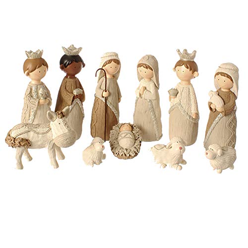 11-Piece Faux Knit Holy Family Resin Nativity Set, 8.5-Inch Christmas Decor