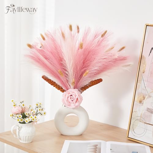 50pcs 17-inch Artificial Pampas Grass, Blush Pink Fluffy Boho Decor