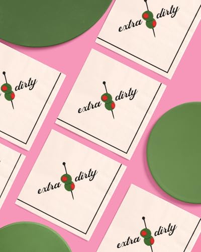 25 Pack Martini Napkins - Extra Dirty Olive Green Party Decor for Cocktails