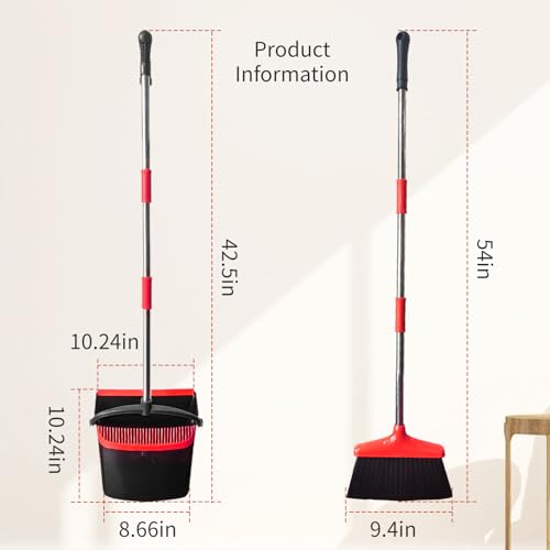 Broom and Dustpan Combo Set with 54" Adjustable Handle & Built-in Comb