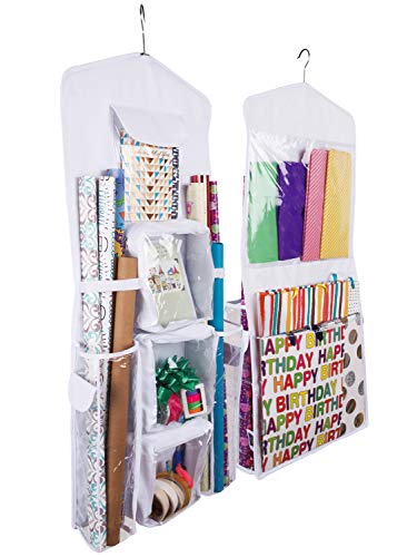 Double-Sided Hanging Gift Bag and Wrap Organizer White