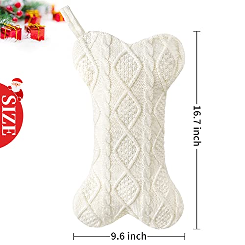 Large Bone Shape Knitted Dog Christmas Stocking - White Pet Decor