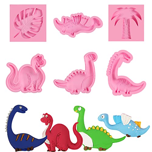Dinosaur Silicone Fondant Molds - 6 Pack Jurassic Cake Decorating Tools
