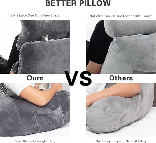 Reading Pillow with Detachable Neck Roll & Arm Support - Dark Grey
