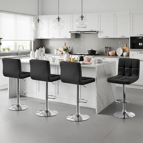 Adjustable Swivel Bar Stools Set of 4, Faux Leather Counter Height Chairs