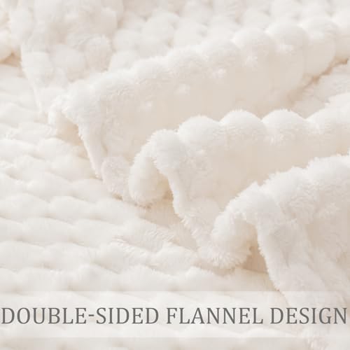 Exclusivo Mezcla 3D Plush Fleece Throw Blanket for Couch - Ivory, 50x70 In