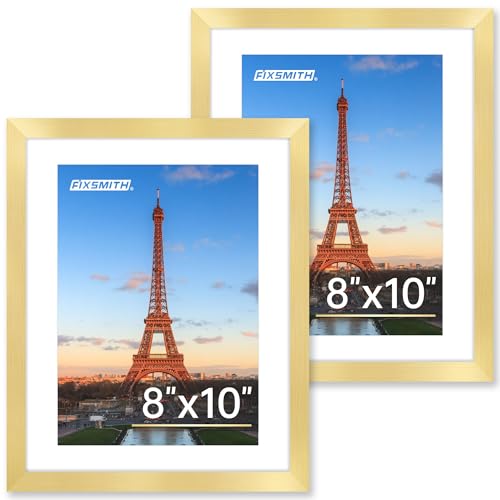 FIXSMITH 8x10 Gold Picture Frame Set of 2 with HD Plexiglass and Mat