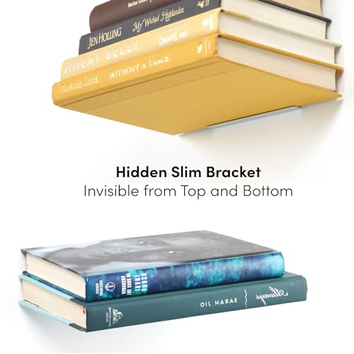 Floating Invisible Bookshelf Set, Wall Mounted Aluminum Shelves (4 Pack)