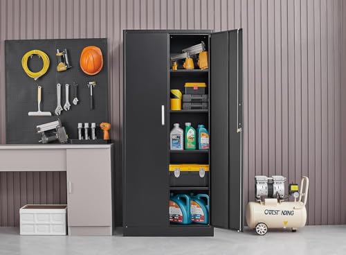 71-Inch Metal Storage Cabinet with Adjustable Shelves, Black Steel