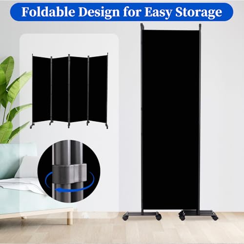 6ft 4-Panel Folding Room Divider with Lockable Wheels, Portable Privacy Screen
