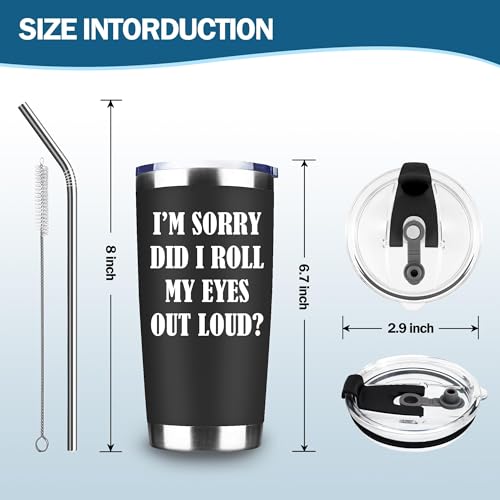 Did I Roll My Eyes Out Loud 20oz Stainless Steel Tumbler with Lid (Black) – Funny Attitude Travel Mug